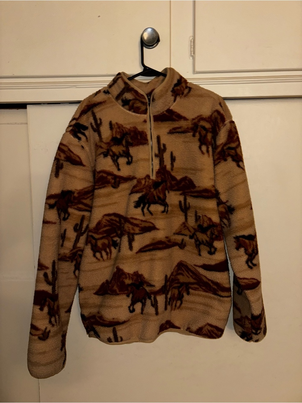Old Navy Fleece 1/4 Zip Mock Neck Sweatshirt Western Horse Graphic Mens L